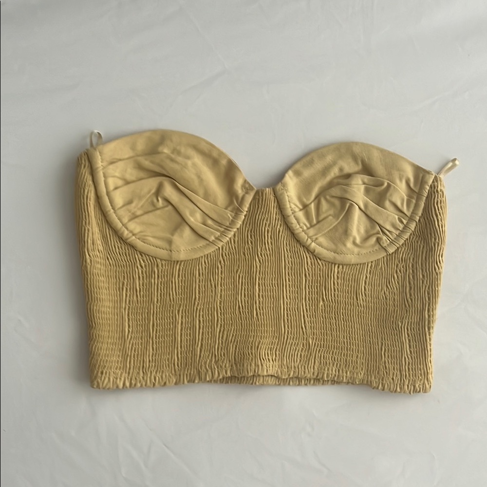 Zara Yellow Cropped Ruched Bustier summer top